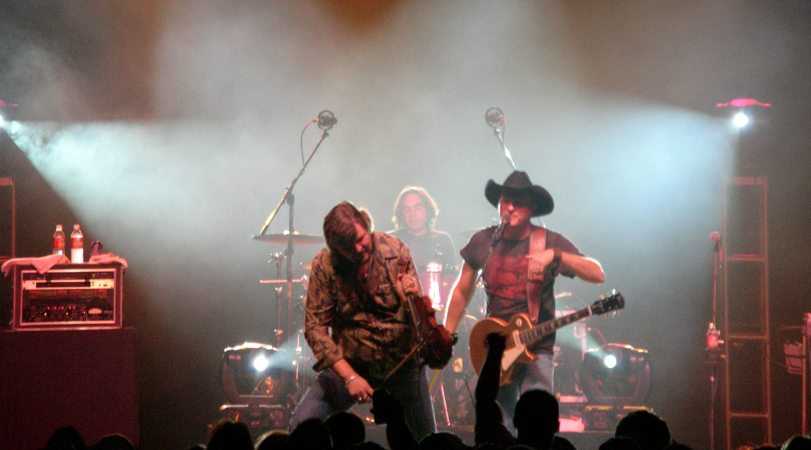 Live music production equipment on stage